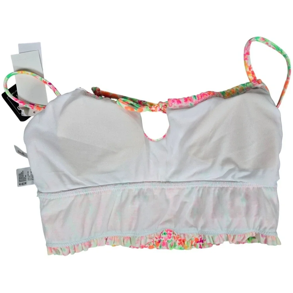 Salt + Cove Juniors Sun Floral Garden Smocked Cami Bikini Swim Top in Neon M NWT